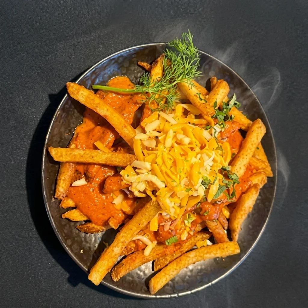 Butter chicken poutine starter at Dil Tak Indian restaurant near Union Station Toronto