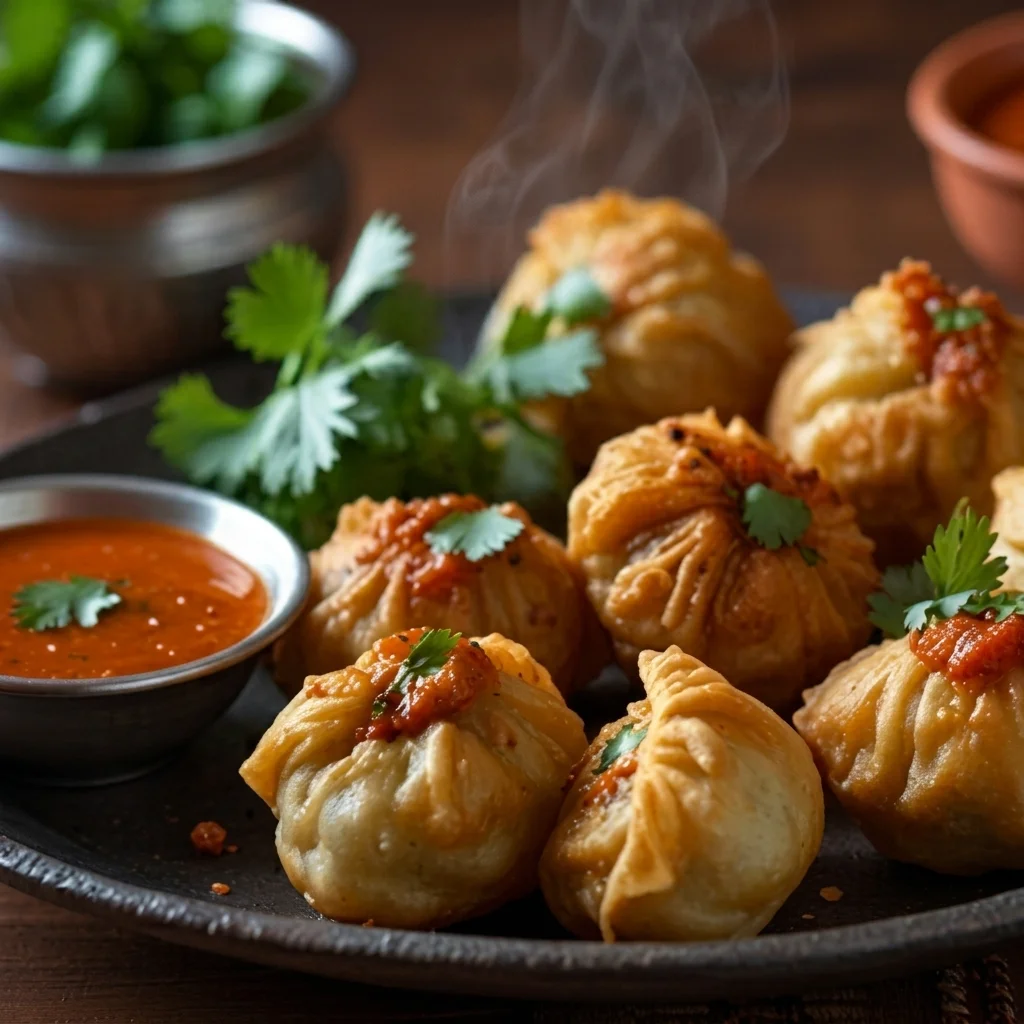 Chicken fried momos served with chilli dipping sauce at Dil Tak, downtown Toronto